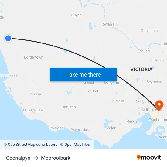 Coonalpyn to Mooroolbark map