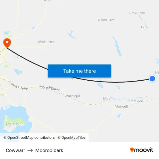 Cowwarr to Mooroolbark map