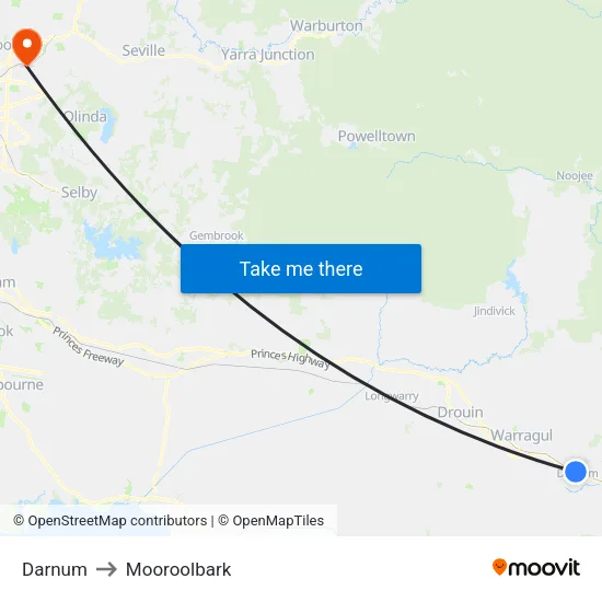Darnum to Mooroolbark map