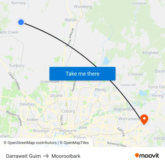 Darraweit Guim to Mooroolbark map