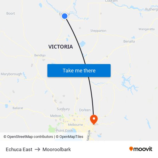 Echuca East to Mooroolbark map