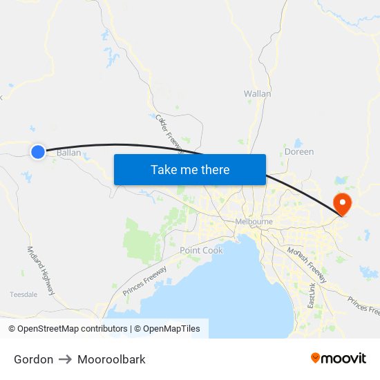 Gordon to Mooroolbark map