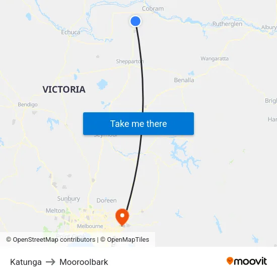 Katunga to Mooroolbark map