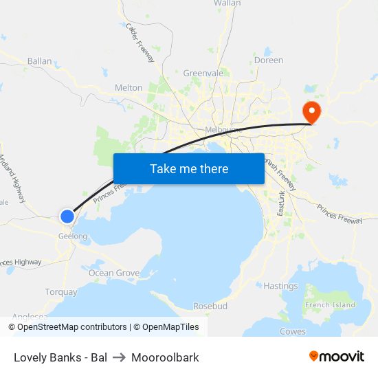 Lovely Banks - Bal to Mooroolbark map