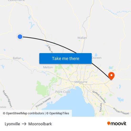 Lyonville to Mooroolbark map