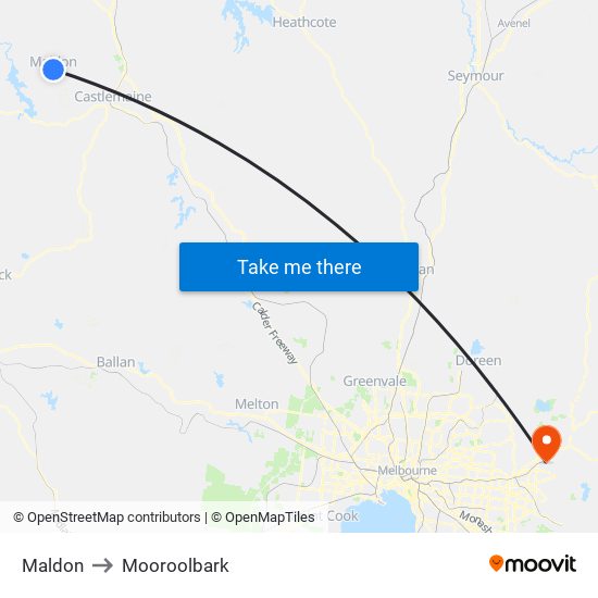 Maldon to Mooroolbark map