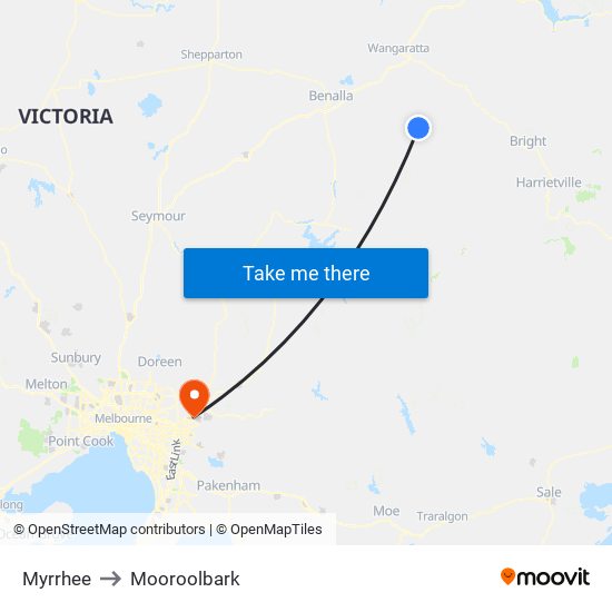 Myrrhee to Mooroolbark map