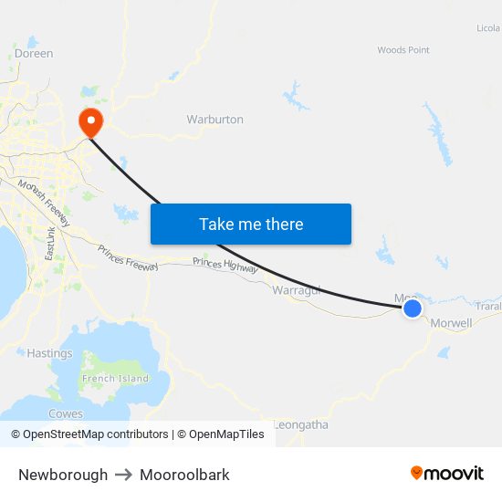 Newborough to Mooroolbark map