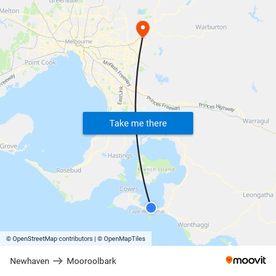 Newhaven to Mooroolbark map