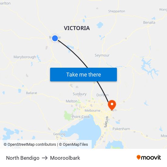 North Bendigo to Mooroolbark map