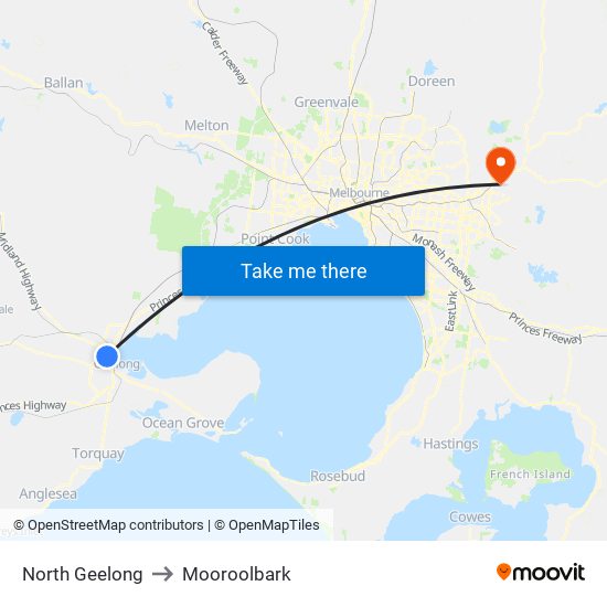 North Geelong to Mooroolbark map