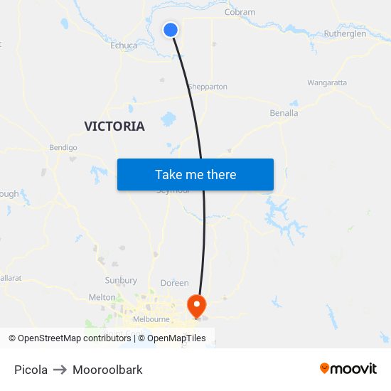 Picola to Mooroolbark map