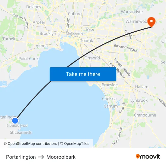 Portarlington to Mooroolbark map