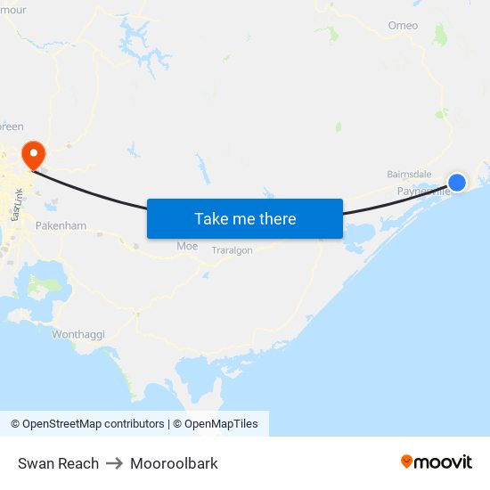 Swan Reach to Mooroolbark map