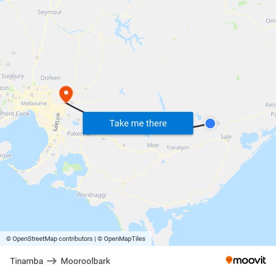 Tinamba to Mooroolbark map