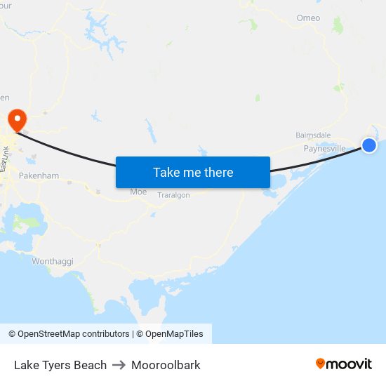 Lake Tyers Beach to Mooroolbark map