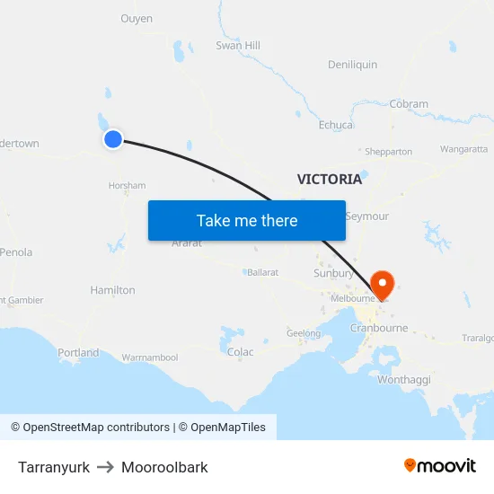 Tarranyurk to Mooroolbark map