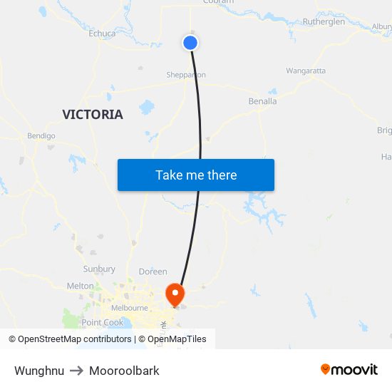 Wunghnu to Mooroolbark map