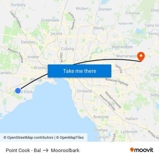 Point Cook - Bal to Mooroolbark map