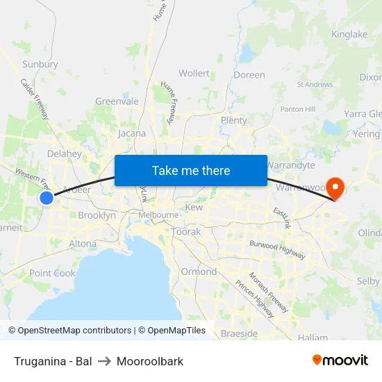Truganina - Bal to Mooroolbark map