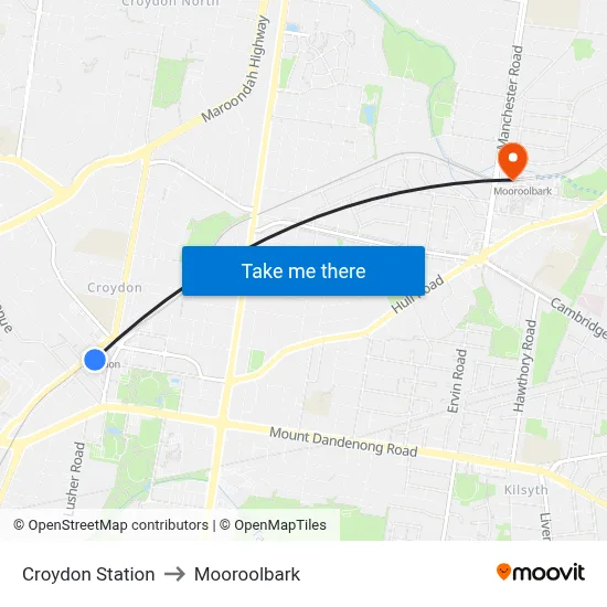 Croydon Station to Mooroolbark map