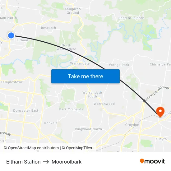 Eltham Station to Mooroolbark map
