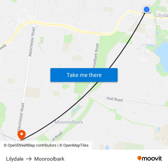 Lilydale to Mooroolbark map