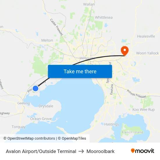 Avalon Airport/Outside Terminal to Mooroolbark map