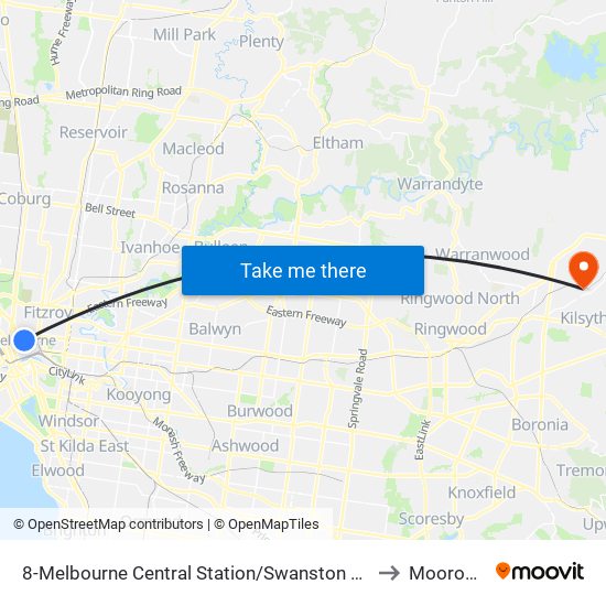 8-Melbourne Central Station/Swanston St (Melbourne City) to Mooroolbark map