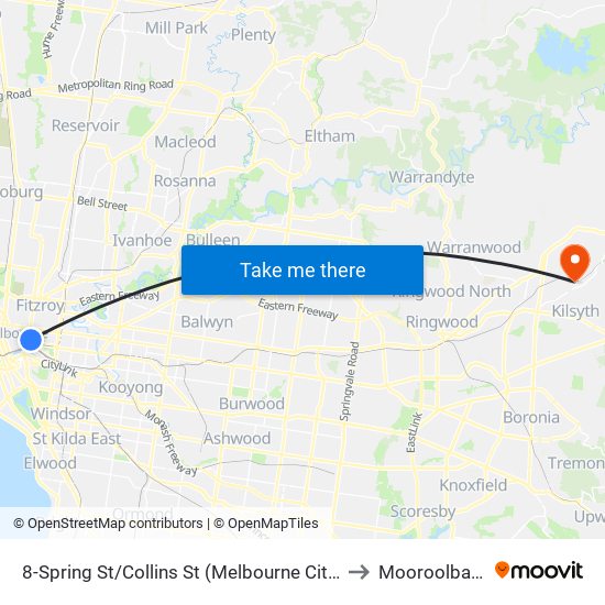 8-Spring St/Collins St (Melbourne City) to Mooroolbark map