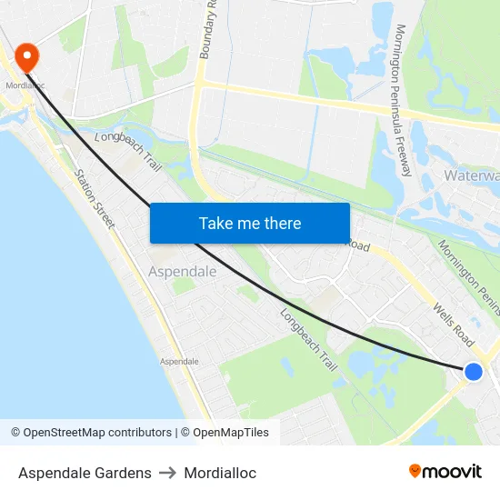 Aspendale Gardens to Mordialloc map