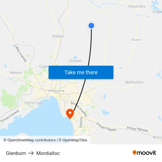 Glenburn to Mordialloc map