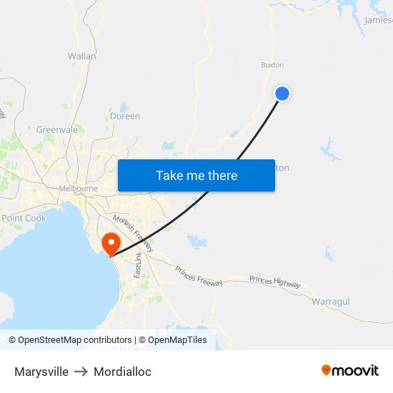 Marysville to Mordialloc map