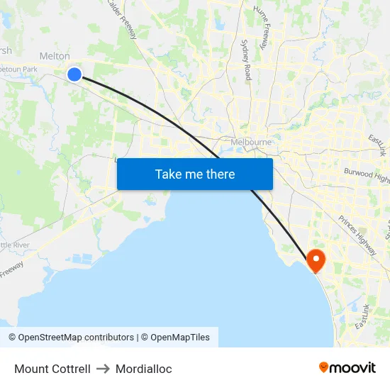Mount Cottrell to Mordialloc map