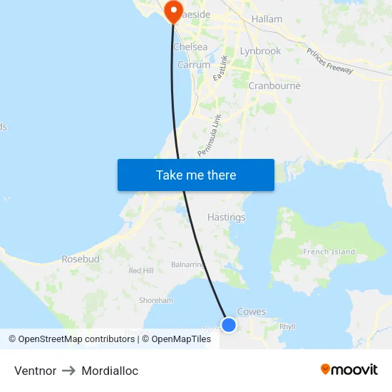 Ventnor to Mordialloc map