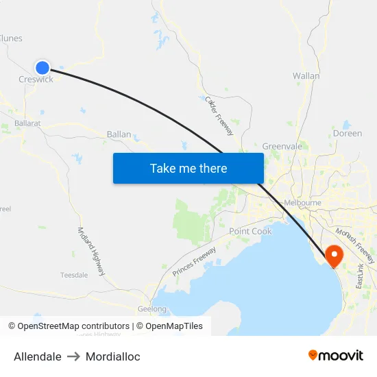 Allendale to Mordialloc map