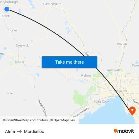 Alma to Mordialloc map
