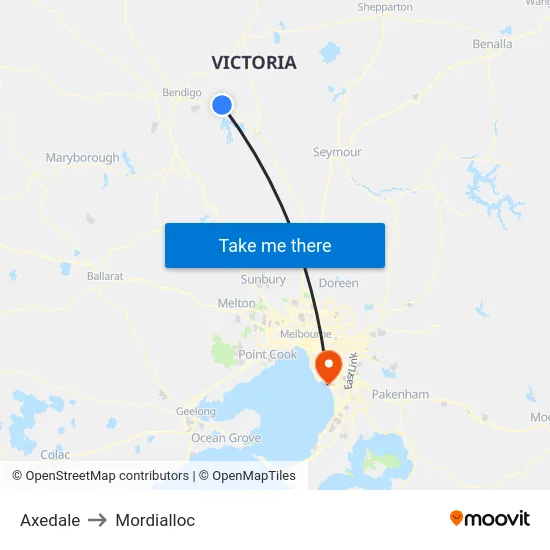 Axedale to Mordialloc map