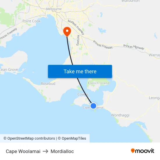 Cape Woolamai to Mordialloc map