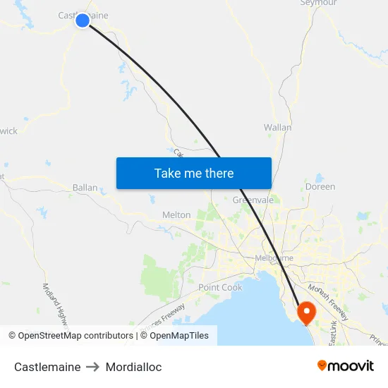 Castlemaine to Mordialloc map