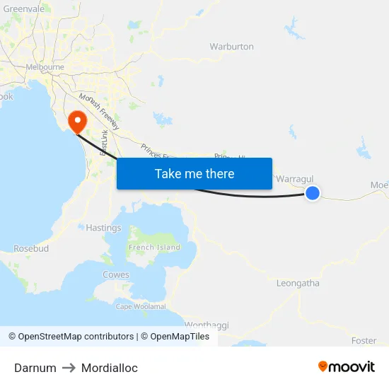 Darnum to Mordialloc map