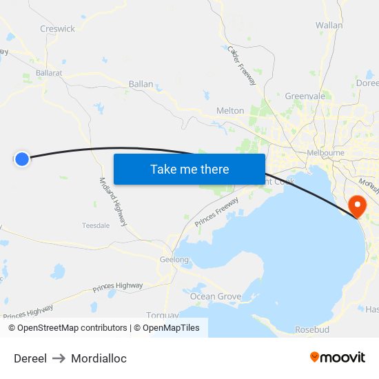 Dereel to Mordialloc map