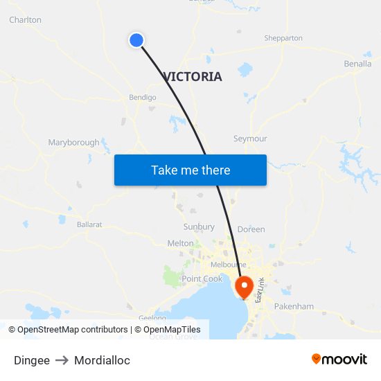 Dingee to Mordialloc map