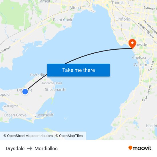 Drysdale to Mordialloc map