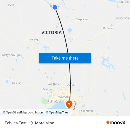 Echuca East to Mordialloc map