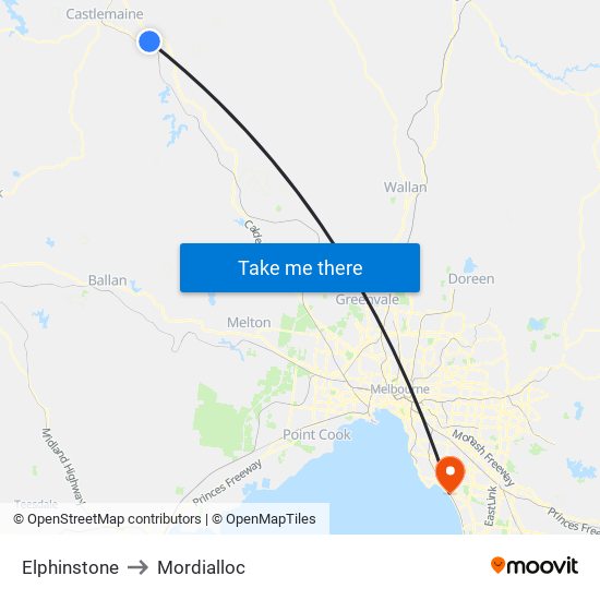 Elphinstone to Mordialloc map