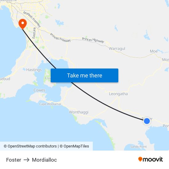 Foster to Mordialloc map