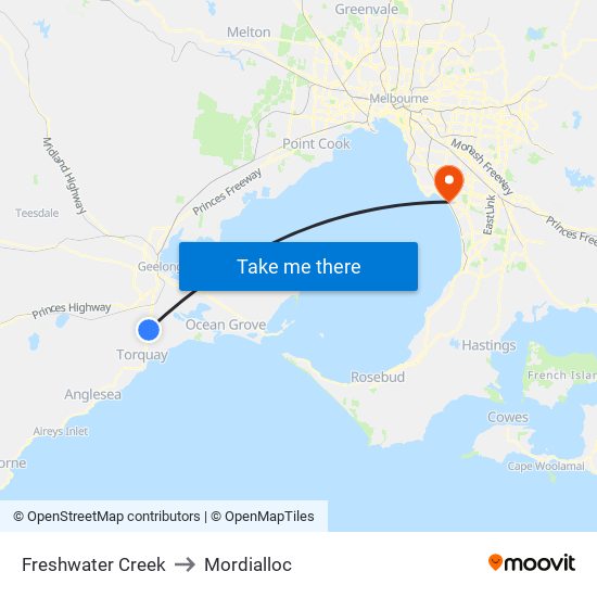 Freshwater Creek to Mordialloc map