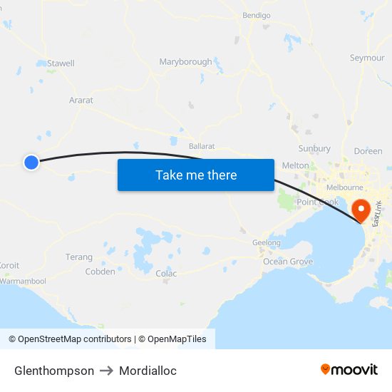 Glenthompson to Mordialloc map