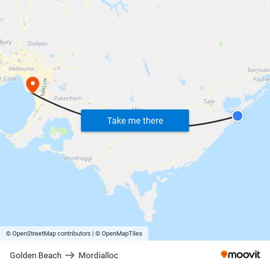 Golden Beach to Mordialloc map